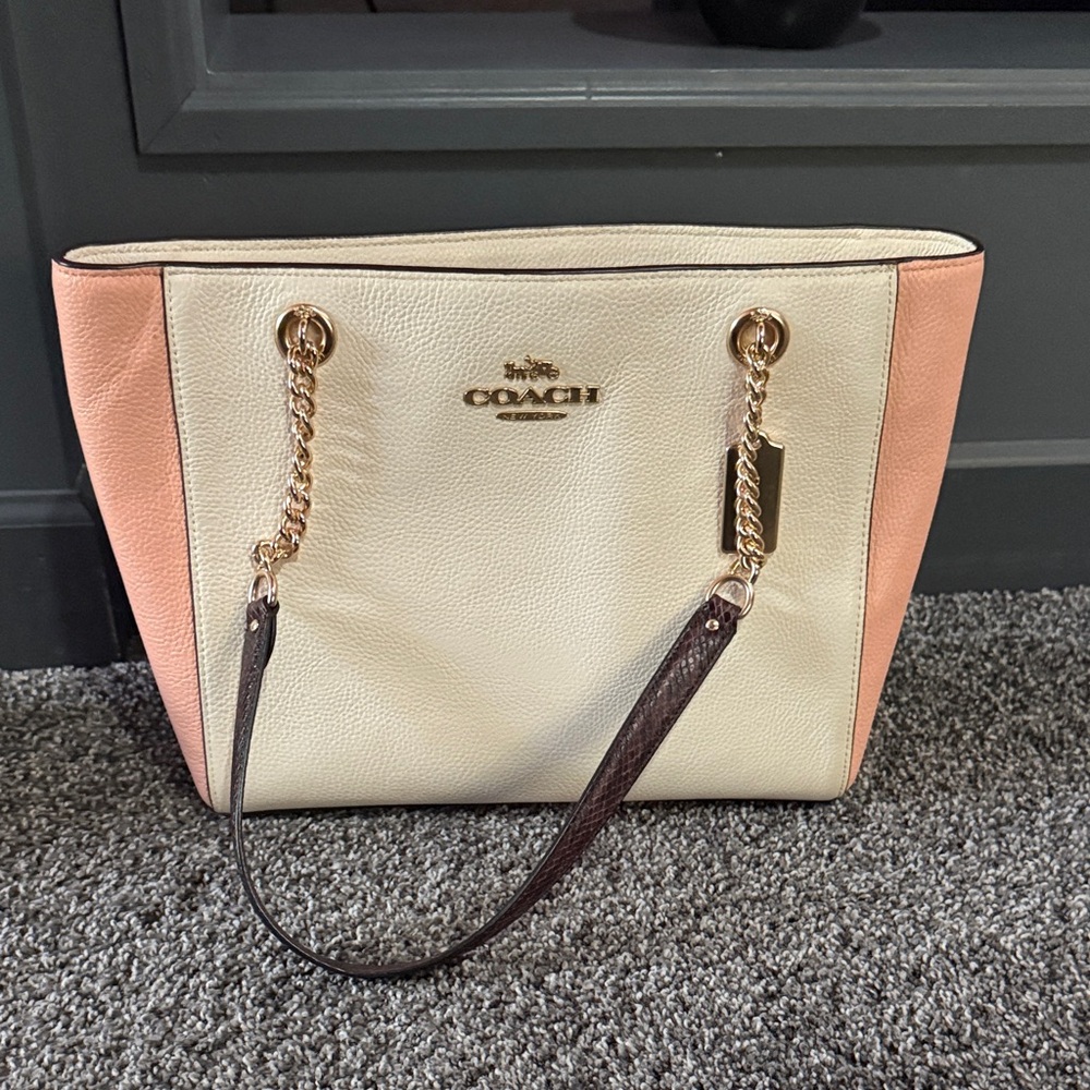Coach Cream and Peach Tote Bag